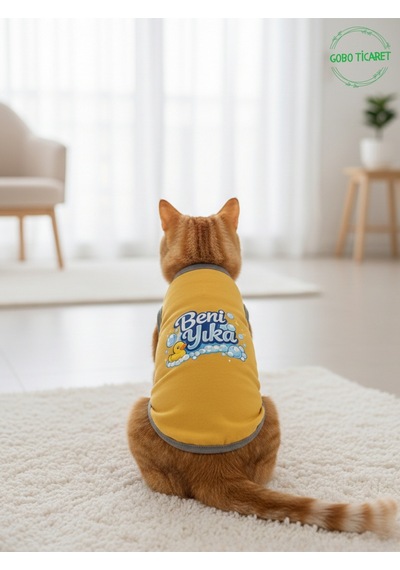Sarı Beni Yıka Baskılı Kedi Ve Köpek Kıyafeti Evcil Hayvan Tişörtü Elbisesi Medium/m/beden 2