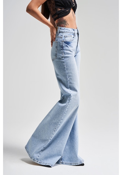 Itsbasic Kadın Kot Rengi 4s5-3 Mry Flare Fit Bol Paça %100 Koton İç Boy 83cm Denim Jean Mavi