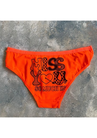 Kadın %95 Pamuklu Günlük Kullanım Seksi Yazılı Slip Neon Turuncu/miss You