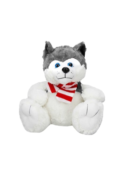 1030 Peluş Köpek Oturan Husky Atkılı 30 Cm