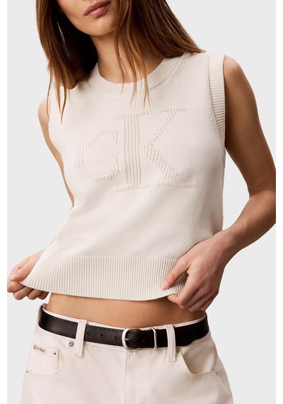 Calvin Klein % 100 Pamuk Dokulu Logo Monogramlı Süveter Lv047g321gyas Bayan Süveter Lv047g321g Yas Krem
