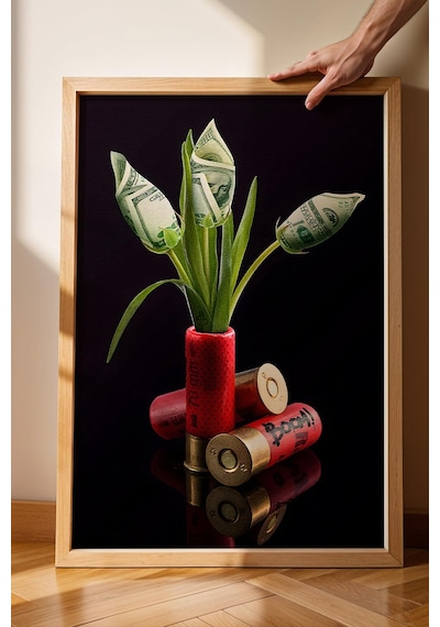 Fişek İçinde Dolar Çiçekleri Çerçeveli Tablo Genç Odası Gaming Room Modern Ofis Modifiye Sanat
