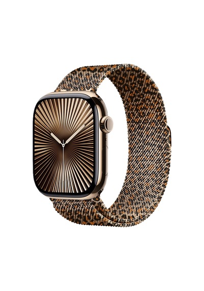 Apple Uyumlu Watch 44mm Zore Krd-01 Leopar Desenli Metal Kordon