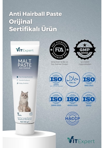 Tr Anti Hairball Tüy Yumağı Ve Sindirim Tamamlayıcı Tüm Kediler Için Malt Paste Macun 100 Gr