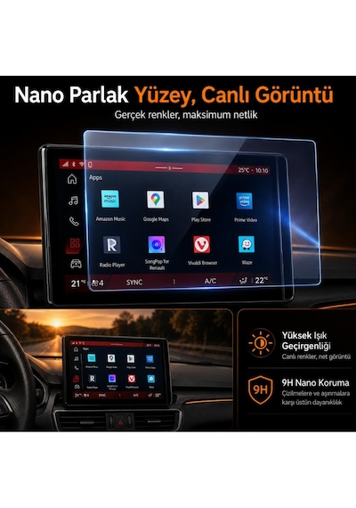 Renault Boreal 10 İnç İle Uyumlu Ekran Koruyucu Multimedya 9h Nano Parlak, Kırılmaz Cam, Çizilmeye Dayanıklı Koruma