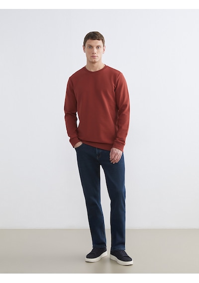 Lcwaıkıkı Classic Kahverengi Bisiklet Yaka Erkek Sweatshirt