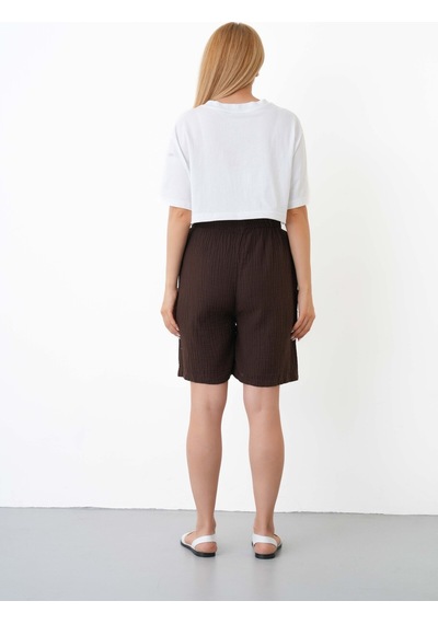 The Voler Müslin Şort Kadın Yüksek Bel Oversize Rahat Kesim Cepli %100 Pamuklu Yazlık Şort Kahverengi The Voler Müslin Şort Kadın Yüksek Bel Oversize Rahat Kesim Cepli %100 Pamuklu Yazlık Şort Kahverengi