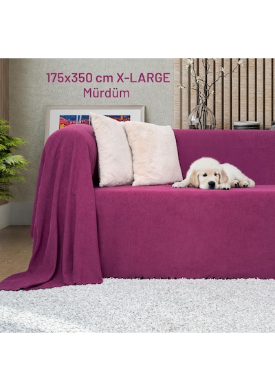 Kaymaz Koltuk Örtüsü Çift Taraflı Mikrofiber Şönil 175x350 Cm Xl- Mürdüm Kedi Köpek Ve Çocuk Dostu Mürdüm