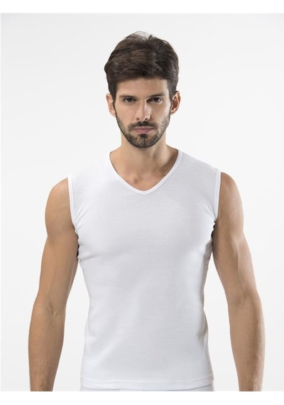 Türen 158 Spor V Yaka Erkek Atlet İkili Paket-beyaz Beyaz