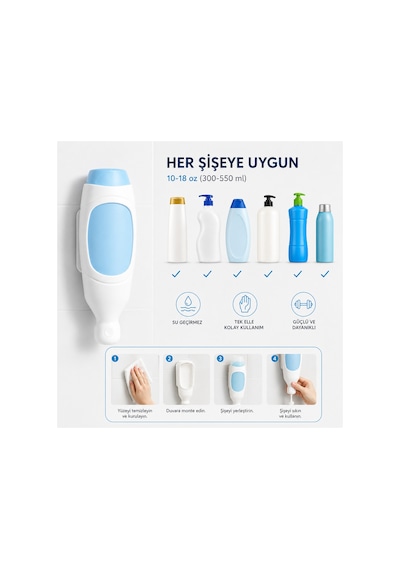 Banyo Şampuan Duş Dispenseri - Sıvı Sabunluk Duvara Monte Manuel Sabunluk - Şampuan Ve Sabun Şişeleri İçin, Silikon Hazne Çok Renkli