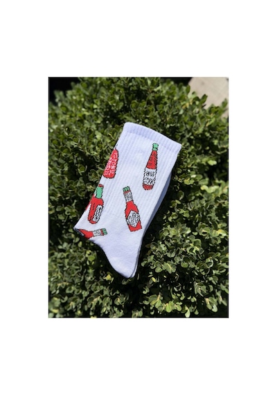 Lousocks Unisex Acı Sos Şişesi Desenli Beyaz Tenis Çorap