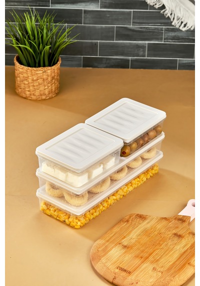 Multi Box 4 Parça 2 Farklı Boy Saklama Kabı Seti - Dondurucu & Mikrodalga Uyumlu Krem
