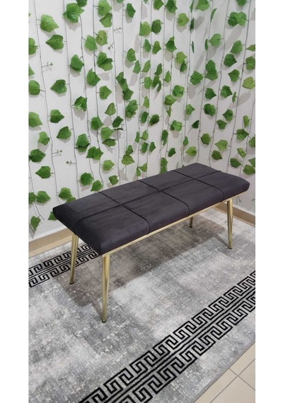 Özcan Metal Gold Metal Ayaklı Metal Kasalı Bench Mutfak Salon Antre Yatak Odası Balkon Puf Bank Antrasitgri