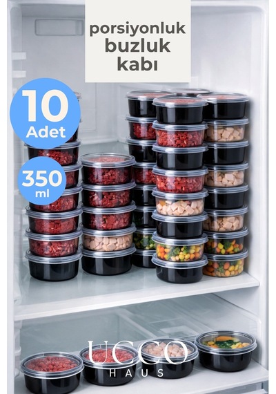 10'lu 350 Ml Kıyma Et Sos Kemik Suyu Sebze Saklama Kabı Sızdırmaz Mikrodalga Buzluk Düzenleyici Siyah