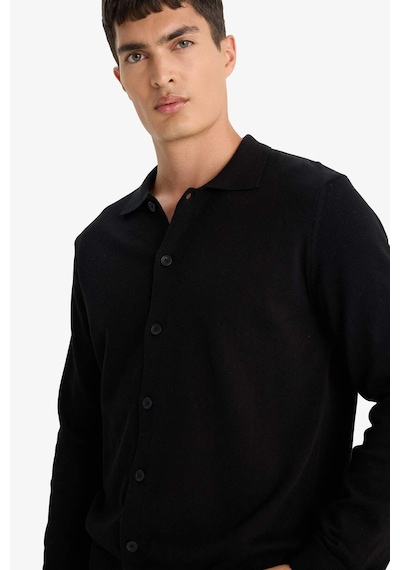 Defacto Standart Fit Polo Yaka Triko Hırka F5863ax25wnbk27 Siyah