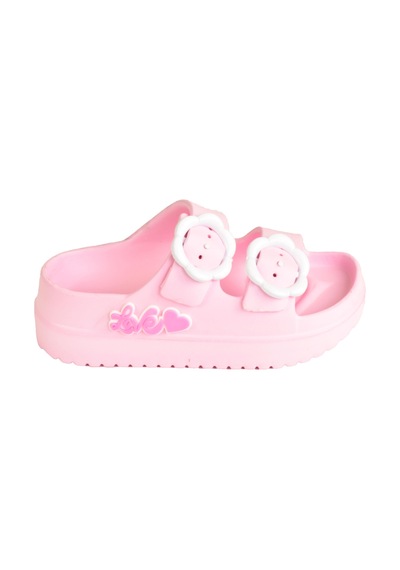 Moda Onn Çift Tokalı Plaj-havuz-bahçe-tatil-günlük Açık Stickerlı Kız Çocuk Terliği Pembe