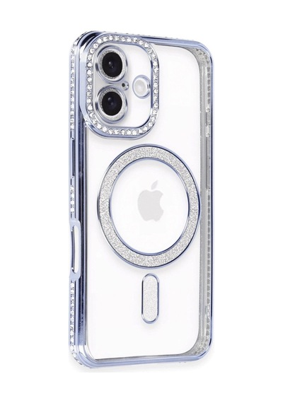 Apple İphone 16 Kılıf Joke Simli Magneticsafe Kılıf - Mavi Çok Renkli