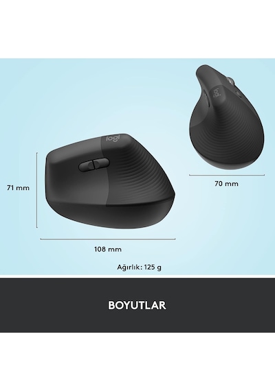 Lift Kablosuz Ergonomik Dikey Mouse, 57 Dikey Açı, 4000 Dpı, Sessiz, Küçük Ve Orta Eller İçin, Bluetooth, Logi Bolt Usb Alıcı, 24 Ay Pil Ömrü, Siyah