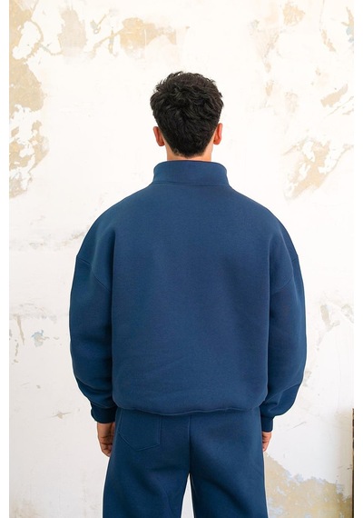 Lacivert Cozy Basic Yarım Fermuar Oversize Sweatshirt Lacivert