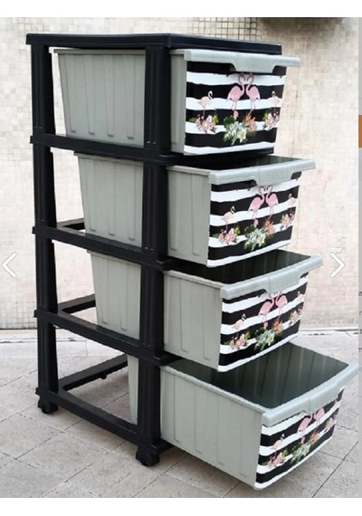 Flamingo Desen Çekmeceli Sebzelik Komidin -kmdn-112 Gümüş