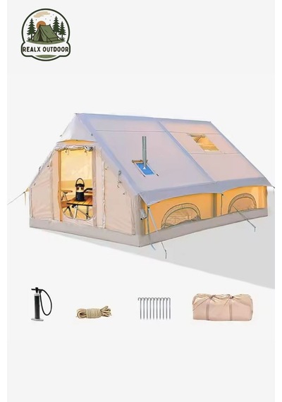 12 Kişilik 4 Mevsim Su Geçirmez Çift Pencereli Şişme Kamp Çadırı 400x300x210 Cm 12 Mt 420d Çok Renkli
