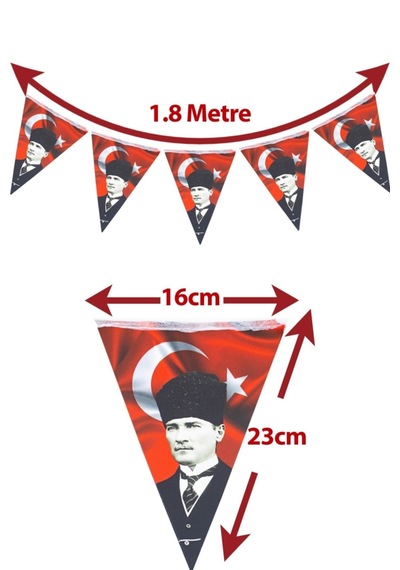 1 Adet 23 Nisan Türk Bayraklı Atatürk Baskılı Flama Süs 23 Nisan