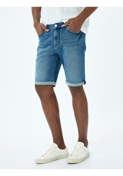 Koton Slim Fit Katlamalı Paça Kot Şort Koyu İndigo 5sam40013ıd İndigo