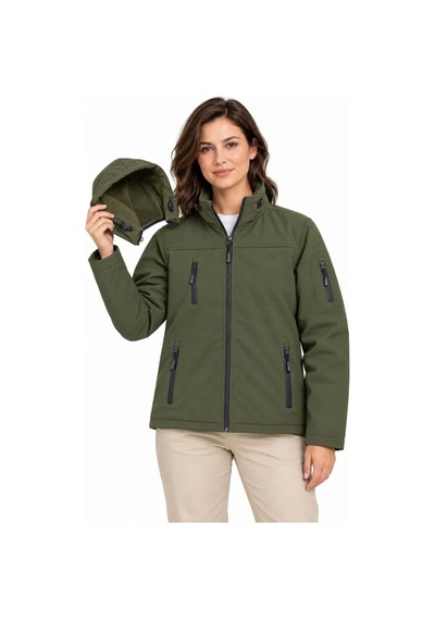 Butik İstanbul Su Geçirmez Softshell İçi Polar Astarlı Çıkarılabilir Kapüşonlu 4 Cepli Mont Ceket - Haki