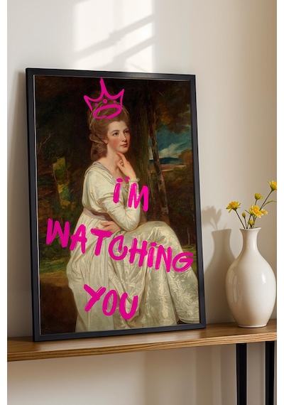 Lady Elizabeth Hamilton Çerçeveli Tablo I Am Watching You Genç Odası Espirili Tablo Altered Art