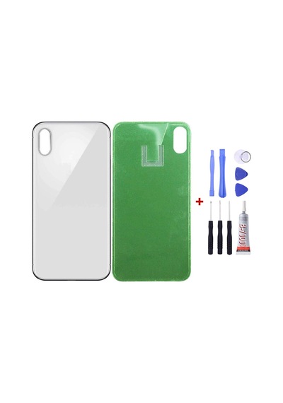 Apple Uyumlu iPhone Xs Beyaz Arka Cam Kapak Pil Kapağı Tamir Set B7000 Set Beyaz