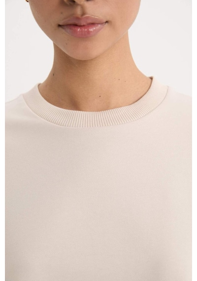 DeFacto Fit Bisiklet Yaka Basic Düz Sporcu Kadın Sweatshirt - Bej D7119AX25SPBG700