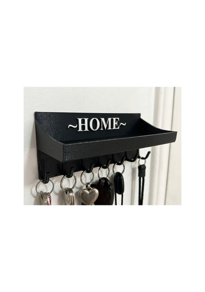 Home Yazılı Duvar Tipi Anahtarlık Ve Posta Kutusu Rafı7 Kancalı Dekoratif Anahtar Askısı 180x80x75mm Siyah