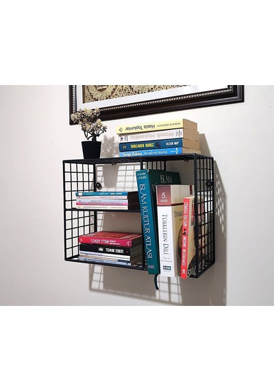 Tr Metal 3 Gözlü Grid Kafes Kitaplık Rafı 45x30x17 Cm Siyah, Gd01513g Diğer
