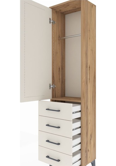 Arges Dolap Tek Raflı 4 Çekmeceli Tek Askılı 44x30x182 Çam-ay... Çam