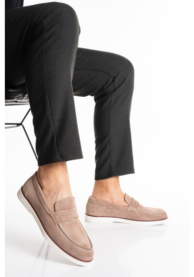 Fame Step Hakiki Deri Erkek Loafer Ayakkabı Süet Günlük Rahat Casual Mokasen Siena Bej