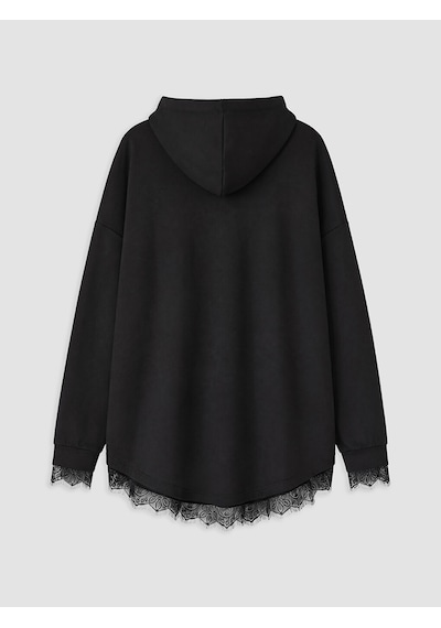 LC Waikiki Lc Waıkıkı Siyah Dantel Detaylı Soft Touch Oversize Kadın Hoodie