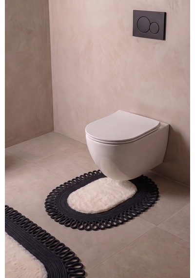Banyo Paspası Takımı 60x100+40x60 Cm Dış Trikot Bej & Siyah