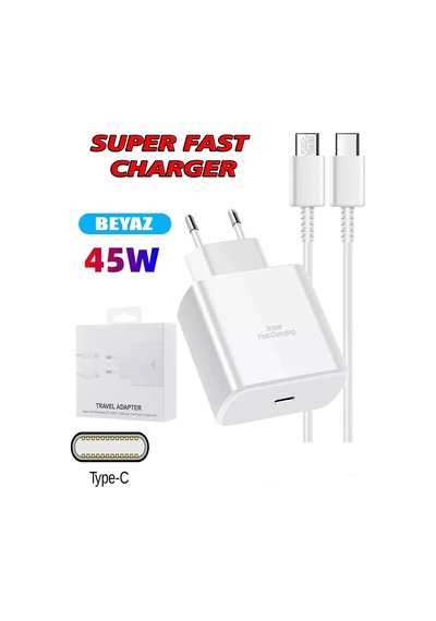 Samsung Galaxy Uyumlu Süper Fast Charge Pd 45w Şarj Kiti Adaptör + Kablo Beyaz - 658700221