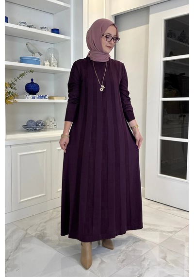 Rabia Şamlı Çiğdem Triko Elbise Mürdüm Normal