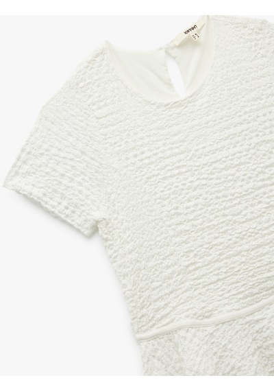 Koton Bürümcük Kumaş Dokulu Kısa Kollu Bisiklet Yaka Peplum Bluz Beyaz 5sak10533ek Beyaz