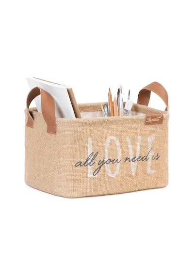 Love Baskılı Dikdörtgen Jüt Sepet //24x17x14 Diğer