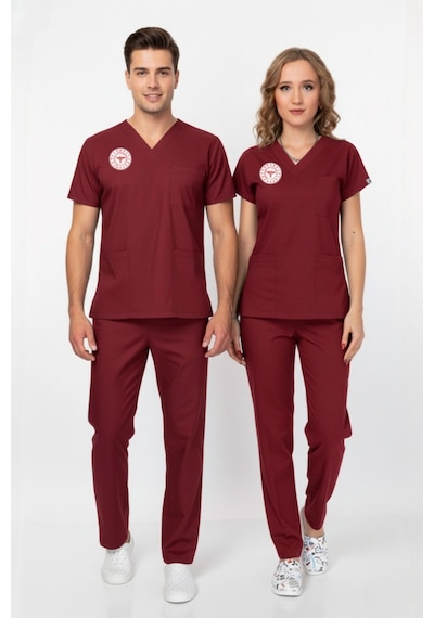 Unisex Bordo Lisans/lisans Üstü Sağlık Meslek Mensupları Scrubs Forma Takım Sağlık Bak.yeni Yön.uygun Bordo