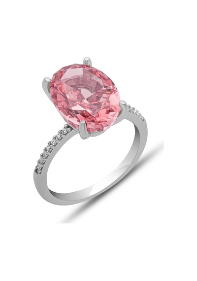 Gümüş Ice Cut Oval Pembe Zirkon Taşlı Kadın Yüzük Gümüş