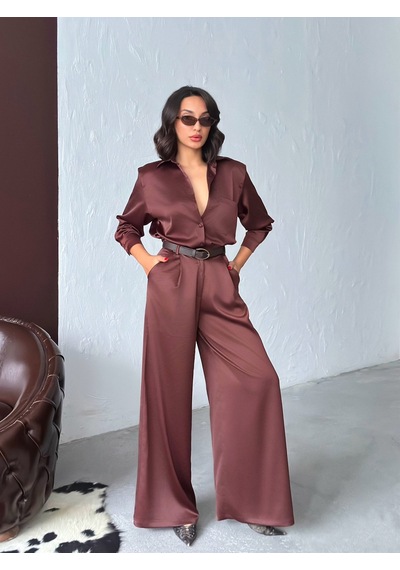 Verymoda Saten Gömlek - F2062 Kahve