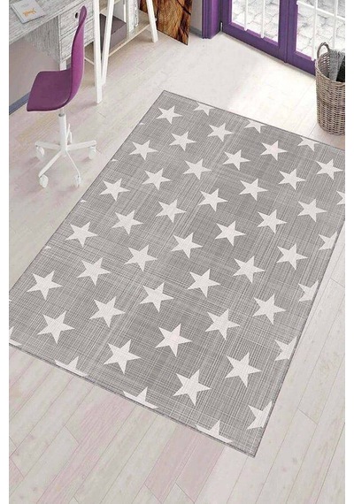 Gri Kaymaz Tabanlı Yıkanabilir Yıldızlı Bebek Halısı Kd078n11