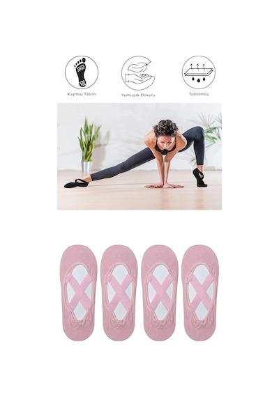 4 Adet Kadın Kaydırmaz Tabanlı Yoga Pilates Fitness Dans Ve Spor Çorabı Pembe