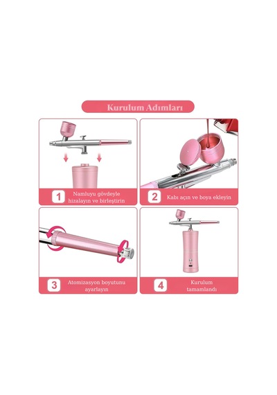 Şarjlı Airbrush Boya Tabancası Seti Kompresörlü Tırnak Sanatı, Hobi Boyama, Pasta Süs, Nemlendirici Pembe - 832254564