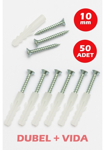 10mm Plastik Dübel + Vida Seti 50 Adet 1