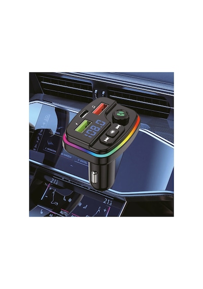 38w Pd Ve Qc Destekli Type-c Çıkışlı Bluetooth Fm Modülatör, Rgb Işıklı Hızlı Araç Şarj Cihazı