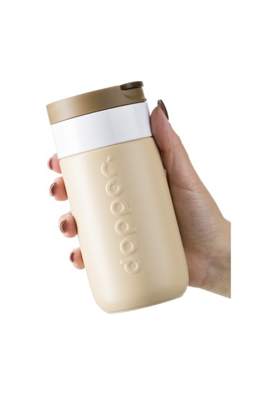 Dopper Travel Mug Yalıtımlı Termos Bardak 300 Ml - Toprak Kahvesi Açık Kahve / Beyaz